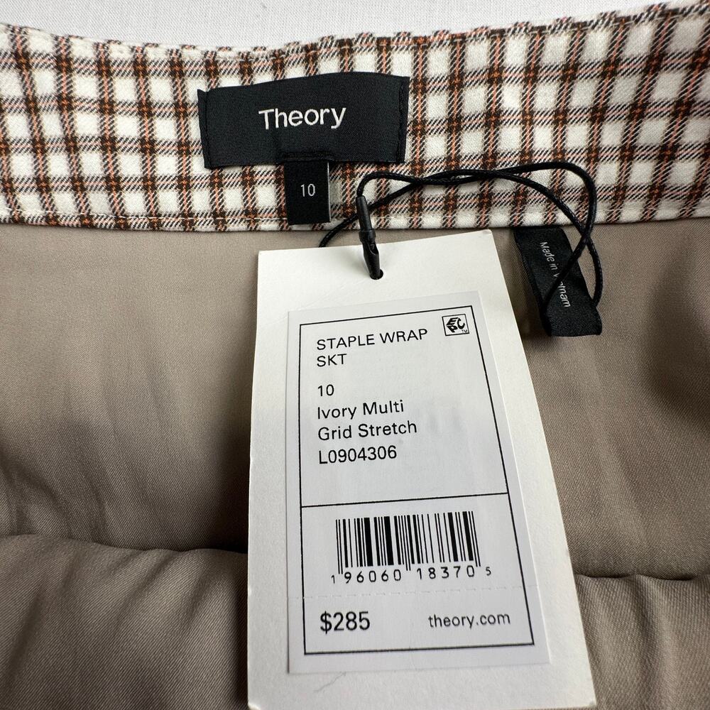 Theory Staple Wrap Skirt Ivory Multi Grid‎ Stretch Women's Size 10 - Picture 7 of 8